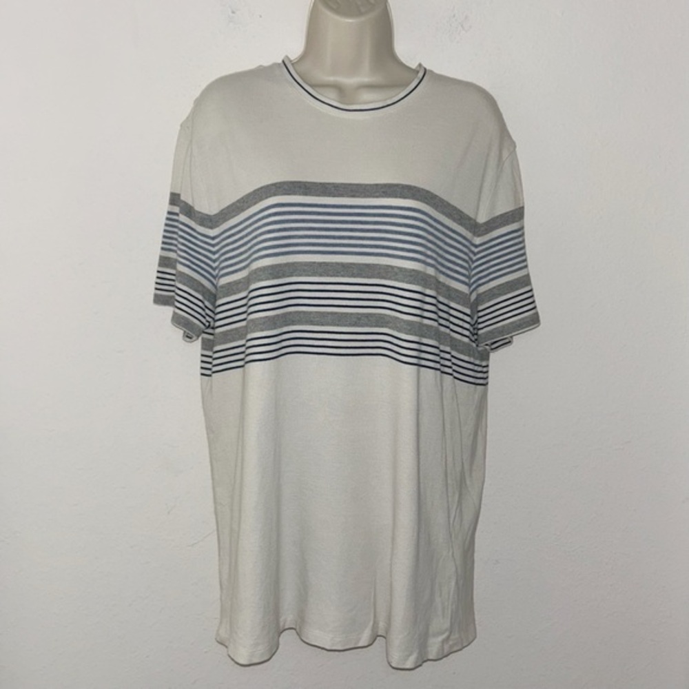 Classic Striped Short Sleeve Tee in Cream, Gray, and Blue